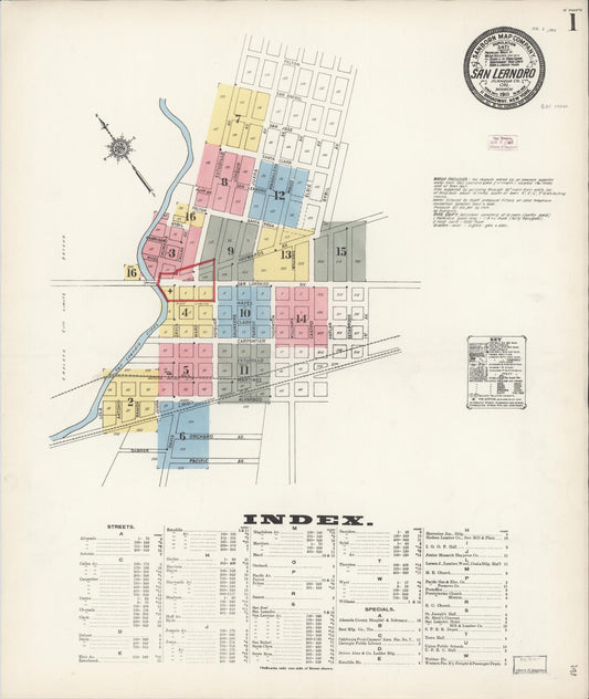 Sanborn Fire Insurance Map from San Leandro, Alameda County, California (1911), Sheet #0001 - Complete Map Set gallery image, historic Sanborn map, vintage wall art, California California