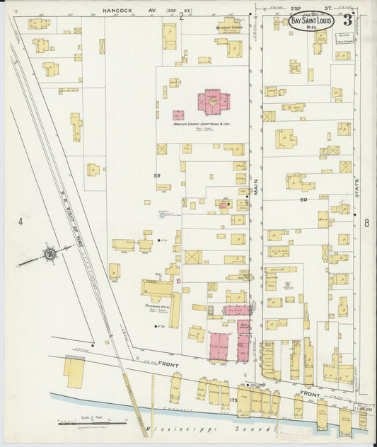 Sanborn Fire Insurance Map from Bay Saint Louis, Hancock County, Mississippi (1917), Sheet #0003 - Historic Sanborn Fire Insurance Map Print, vintage old map wall art, antique decor, genealogy gift, Mississippi Mississippi map