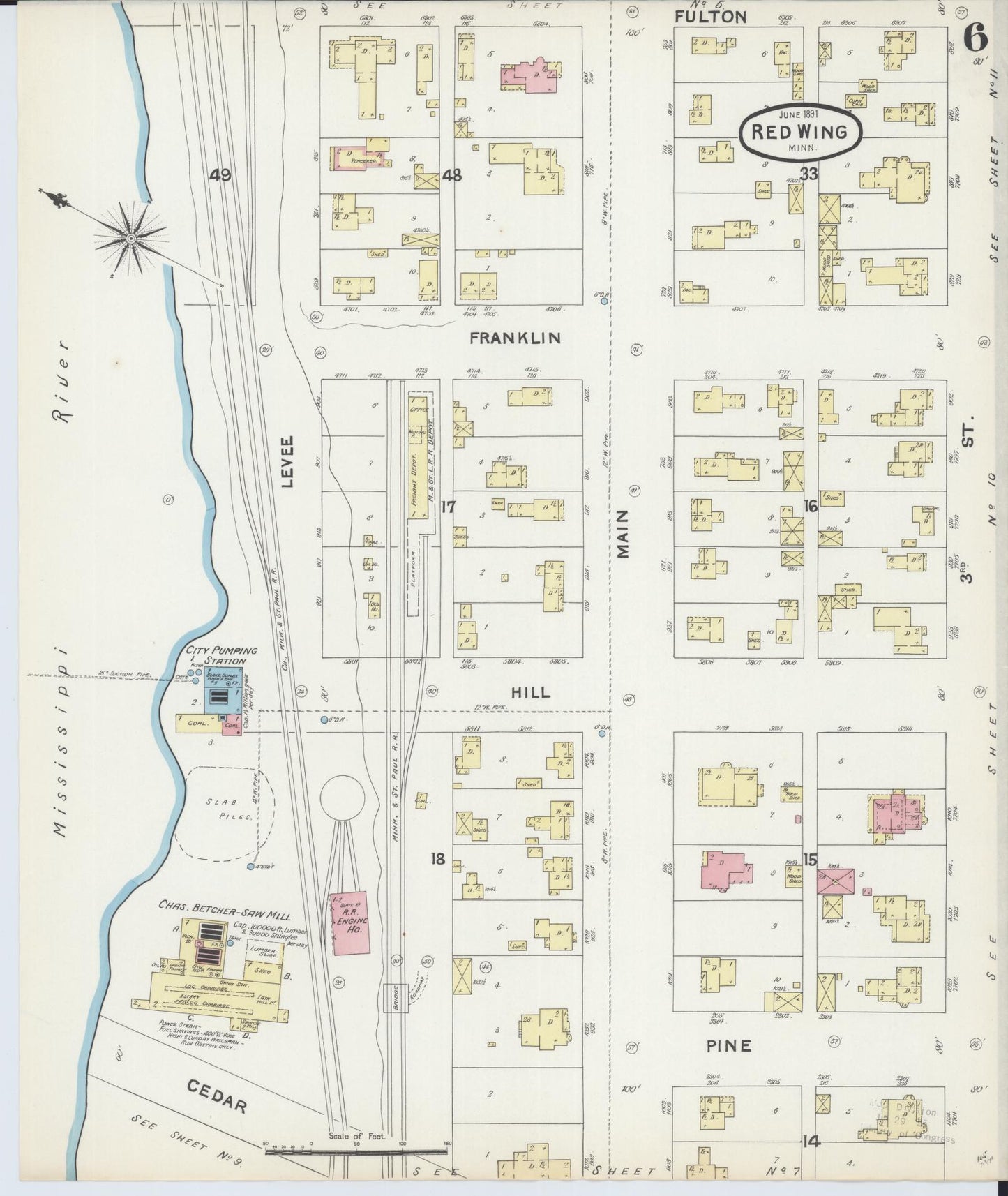 Sanborn Fire Insurance Map from Red Wing, Goodhue County, Minnesota (1891), Sheet #0006 - Complete Map Set gallery image, historic Sanborn map, vintage wall art, Minnesota Minnesota