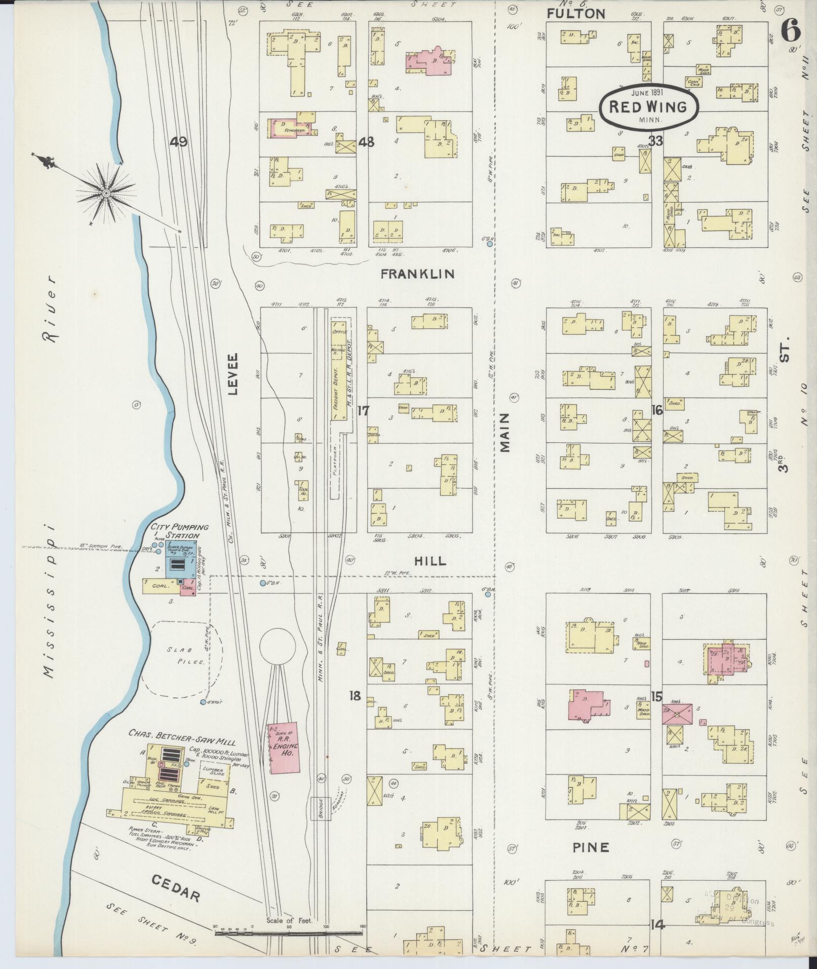 Sanborn Fire Insurance Map from Red Wing, Goodhue County, Minnesota (1891), Sheet #0006 - Complete Map Set gallery image, historic Sanborn map, vintage wall art, Minnesota Minnesota