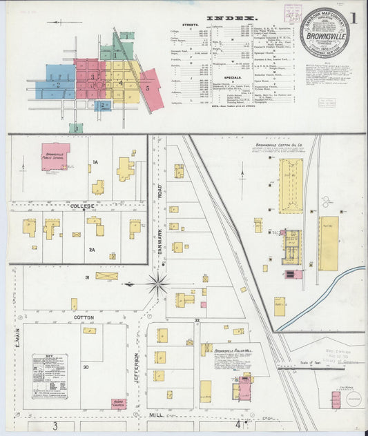 Sanborn Fire Insurance Map from Brownsville, Haywood County, Tennessee (1905), Sheet #0001 - Historic Sanborn Fire Insurance Map Print, vintage old map wall art, antique decor, genealogy gift, Tennessee Tennessee map
