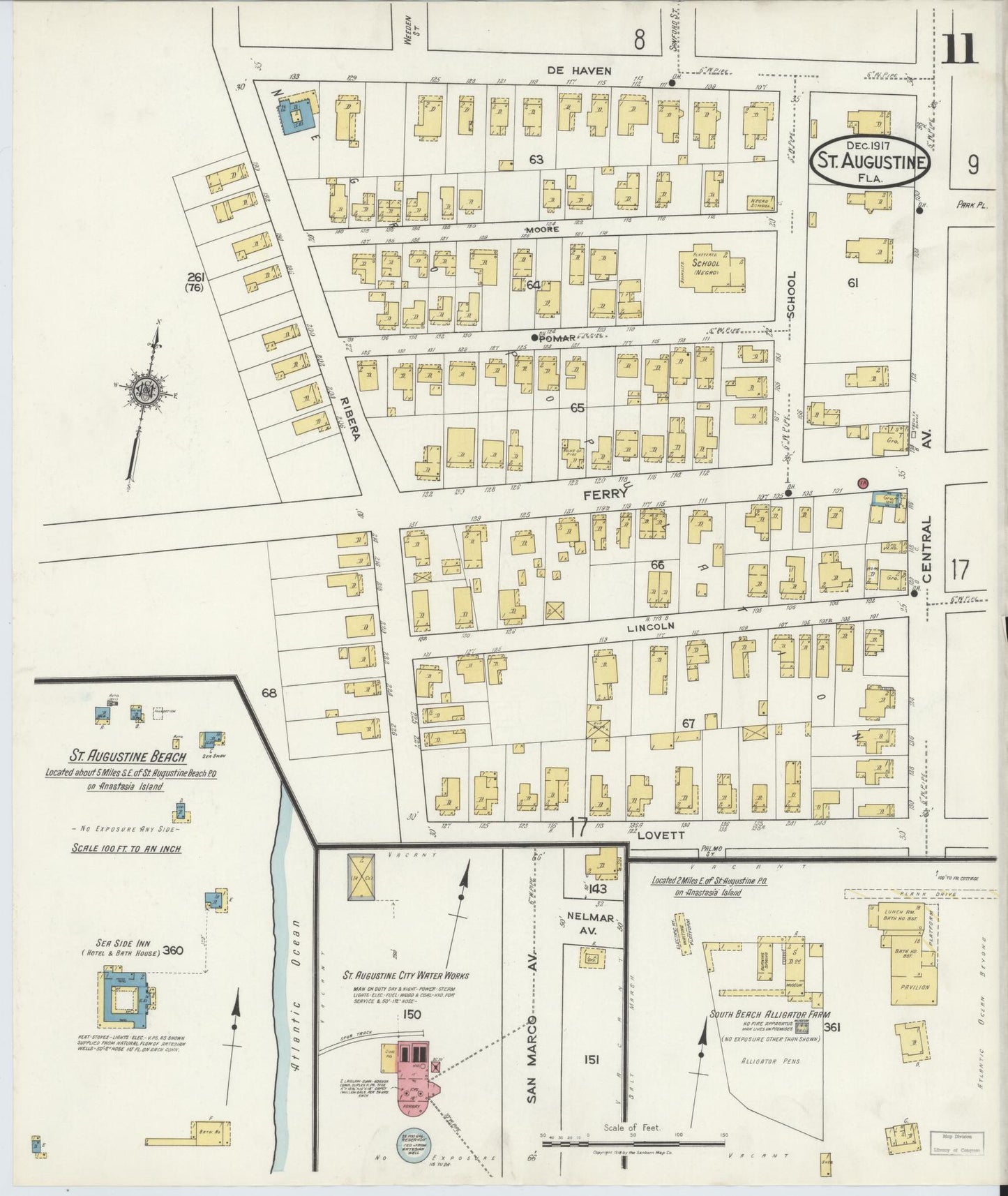 Sanborn Fire Insurance Map from Saint Augustine, Saint John's County, Florida (1917), Sheet #0011 - Historic Sanborn Fire Insurance Map Print, vintage old map wall art, antique decor, genealogy gift, Florida Florida map