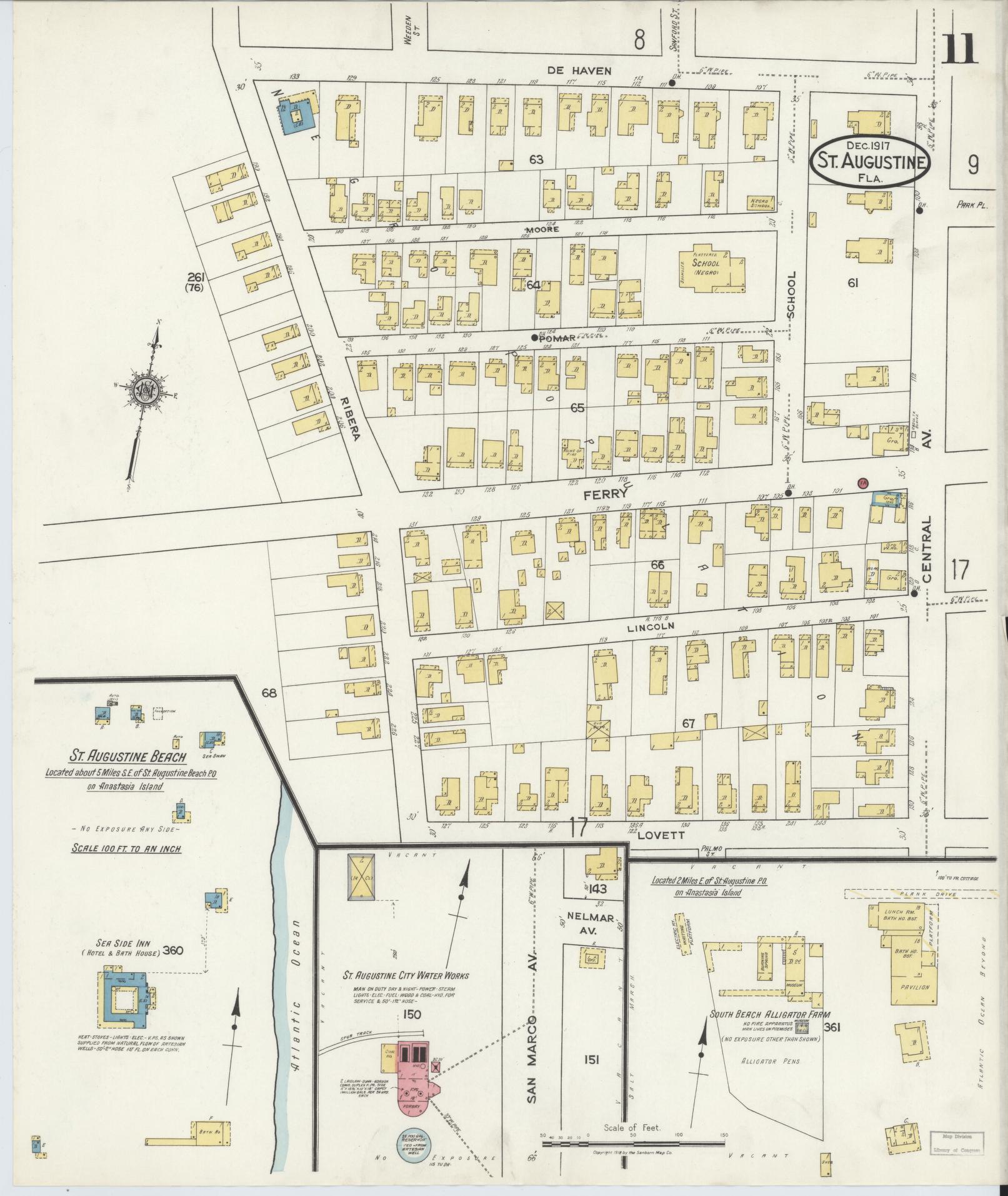 Sanborn Fire Insurance Map from Saint Augustine, Saint John's County, Florida (1917), Sheet #0011 - Historic Sanborn Fire Insurance Map Print, vintage old map wall art, antique decor, genealogy gift, Florida Florida map