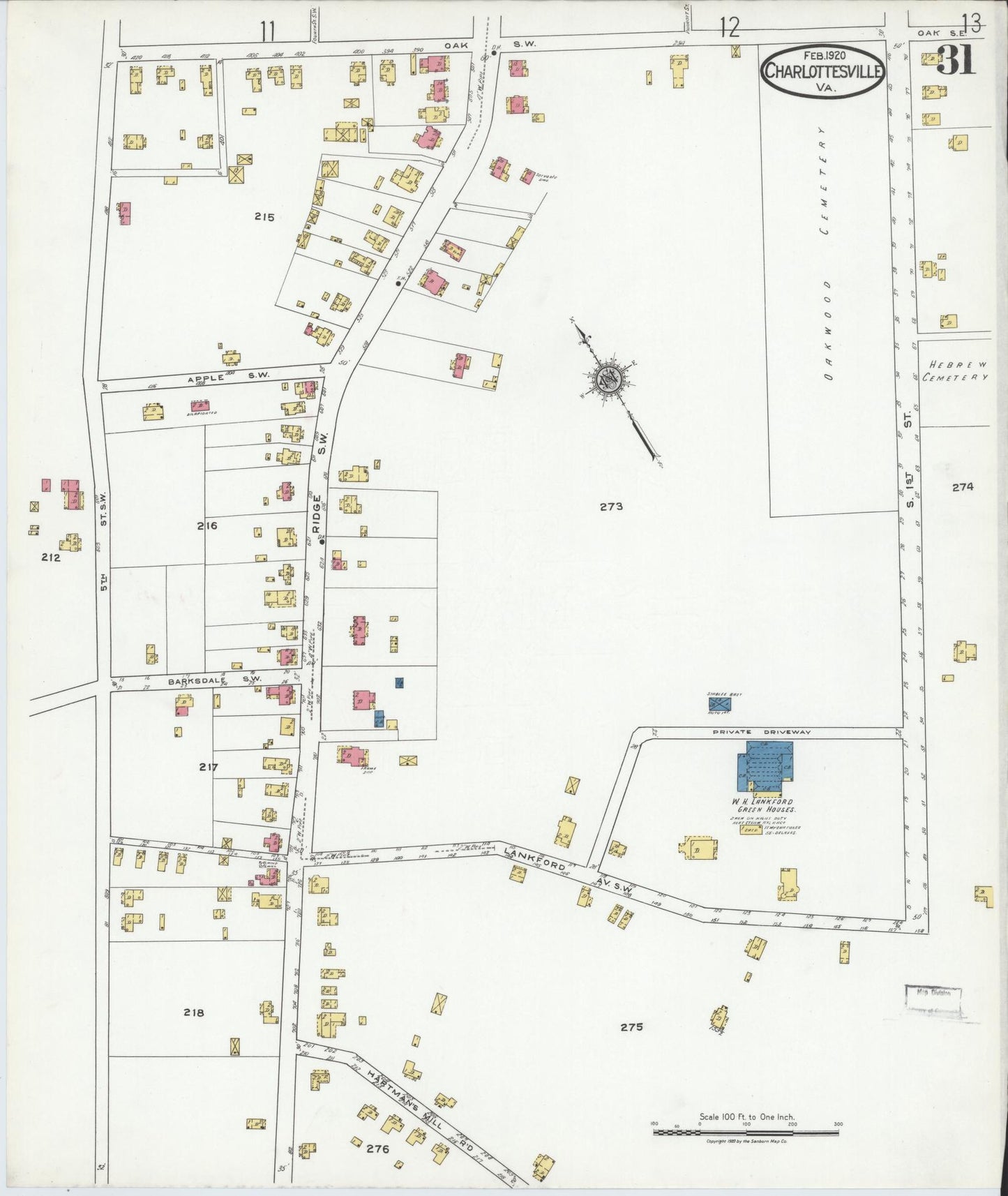 Sanborn Fire Insurance Map from Charlottesville, Independent Cities, Virginia (1920), Sheet #0031 - Complete Map Set gallery image, historic Sanborn map, vintage wall art, Virginia Virginia