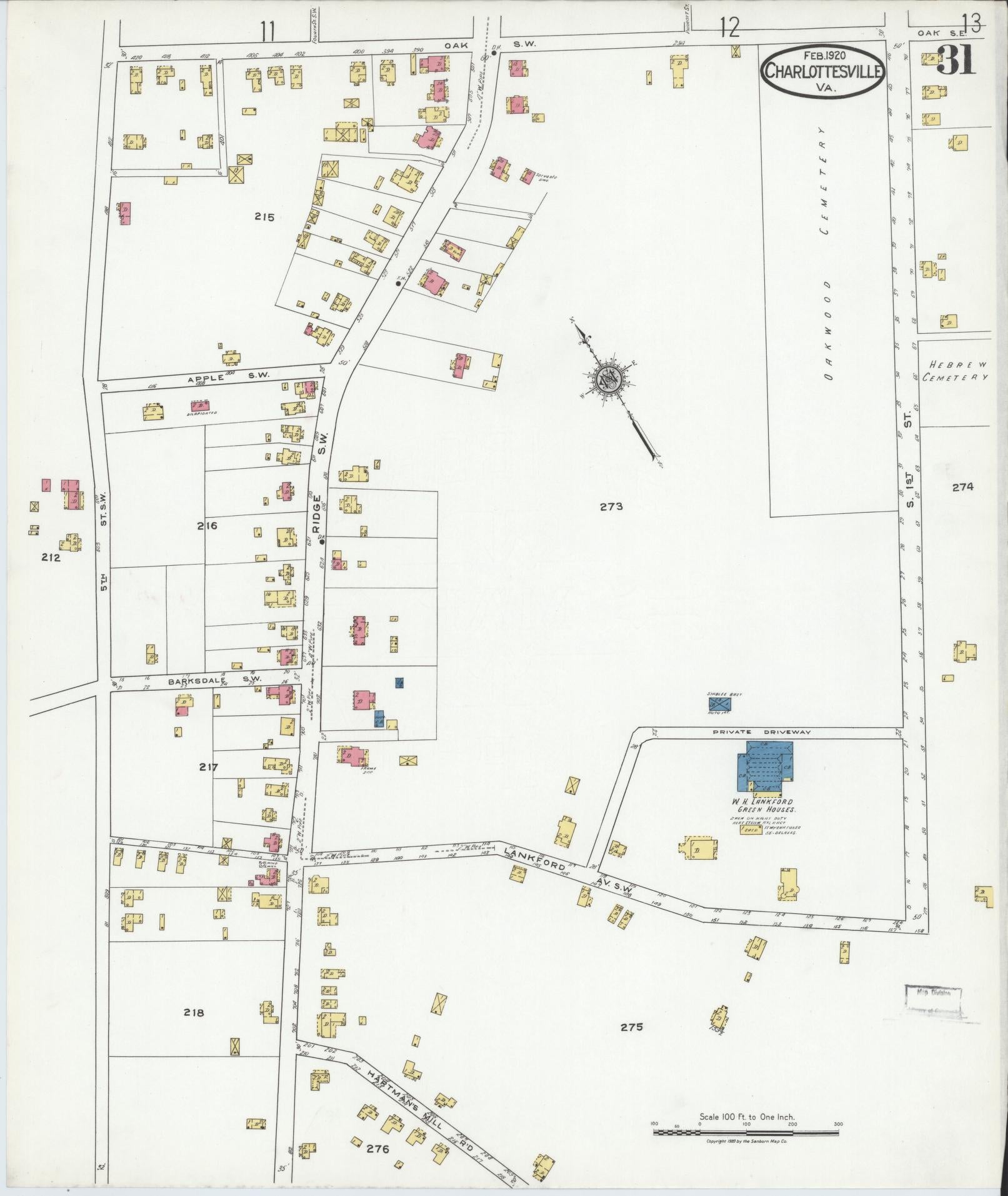 Sanborn Fire Insurance Map from Charlottesville, Independent Cities, Virginia (1920), Sheet #0031 - Complete Map Set gallery image, historic Sanborn map, vintage wall art, Virginia Virginia