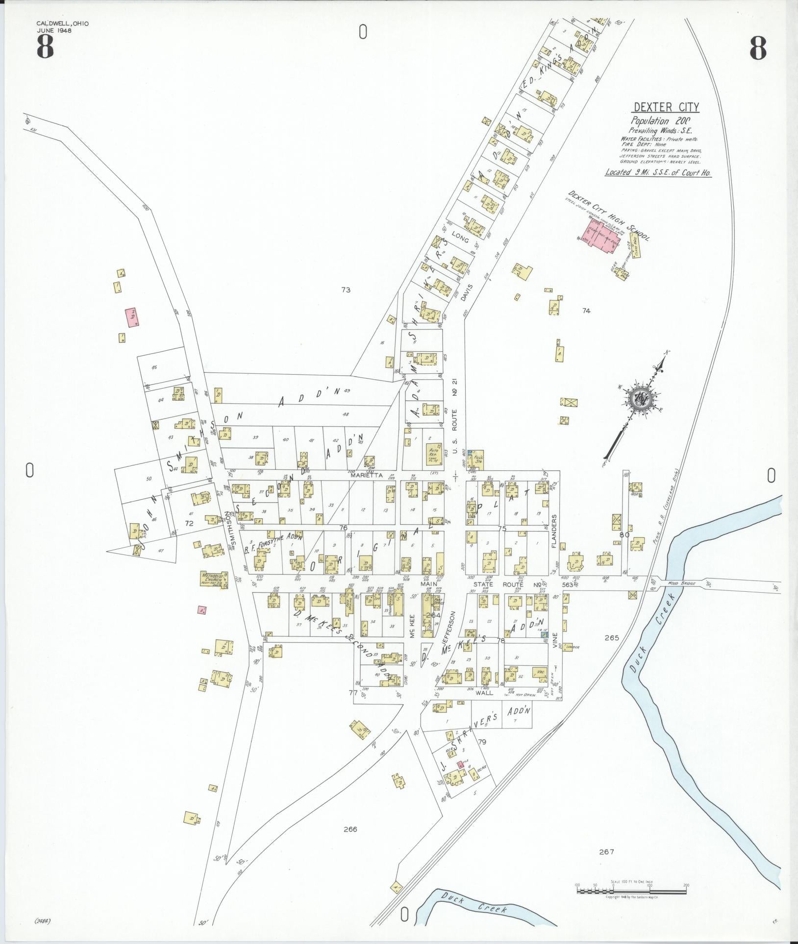 Sanborn Fire Insurance Map from Caldwell, Noble County, Ohio (1948), Sheet #0008 - Historic Sanborn Fire Insurance Map Print, vintage old map wall art, antique decor, genealogy gift, Ohio Ohio map