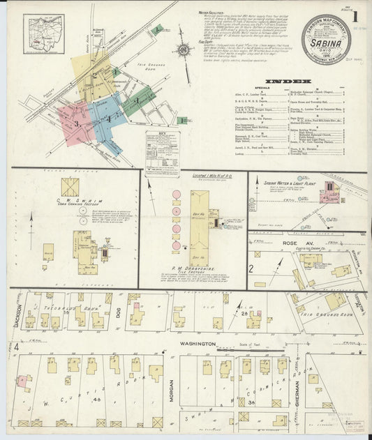 Sanborn Fire Insurance Map from Sabina, Clinton County, Ohio (1914), Sheet #0001 - Historic Sanborn Fire Insurance Map Print, vintage old map wall art, antique decor, genealogy gift, Ohio Ohio map