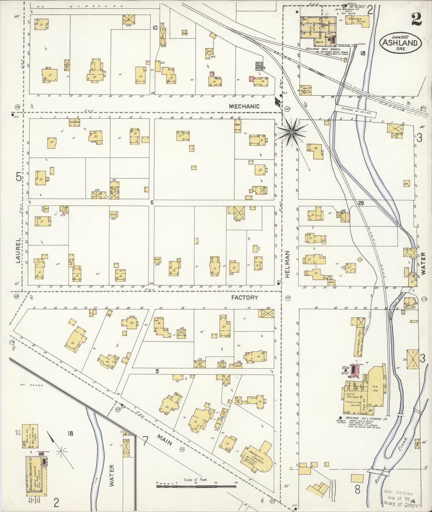 Sanborn Fire Insurance Map from Ashland, Jackson County, Oregon (1907), Sheet #0002 - Complete Map Set gallery image, historic Sanborn map, vintage wall art, Oregon Oregon