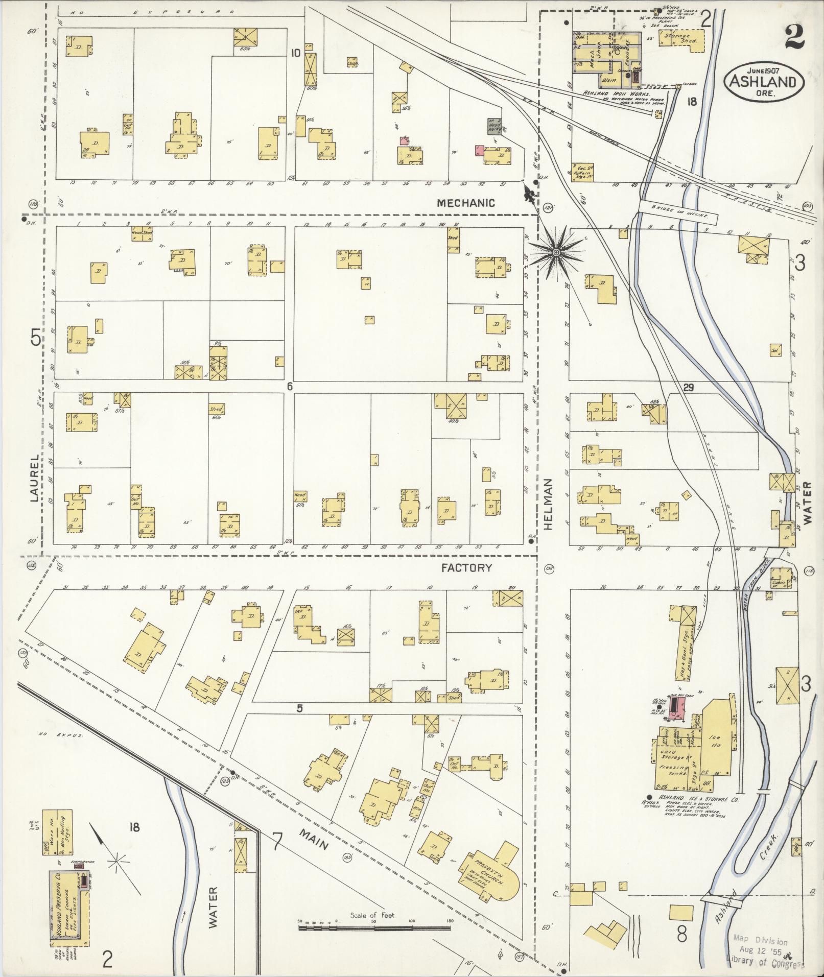 Sanborn Fire Insurance Map from Ashland, Jackson County, Oregon (1907), Sheet #0002 - Complete Map Set gallery image, historic Sanborn map, vintage wall art, Oregon Oregon