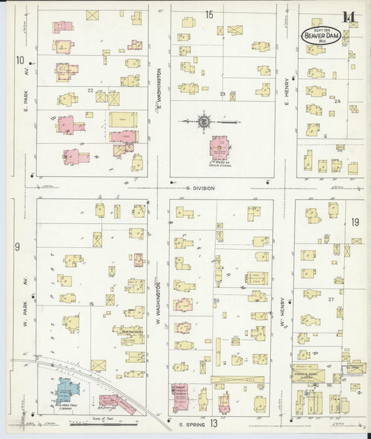 Sanborn Fire Insurance Map from Beaver Dam, Dodge County, Wisconsin (1914), Sheet #0014 - Historic Sanborn Fire Insurance Map Print, vintage old map wall art, antique decor, genealogy gift, Wisconsin Wisconsin map
