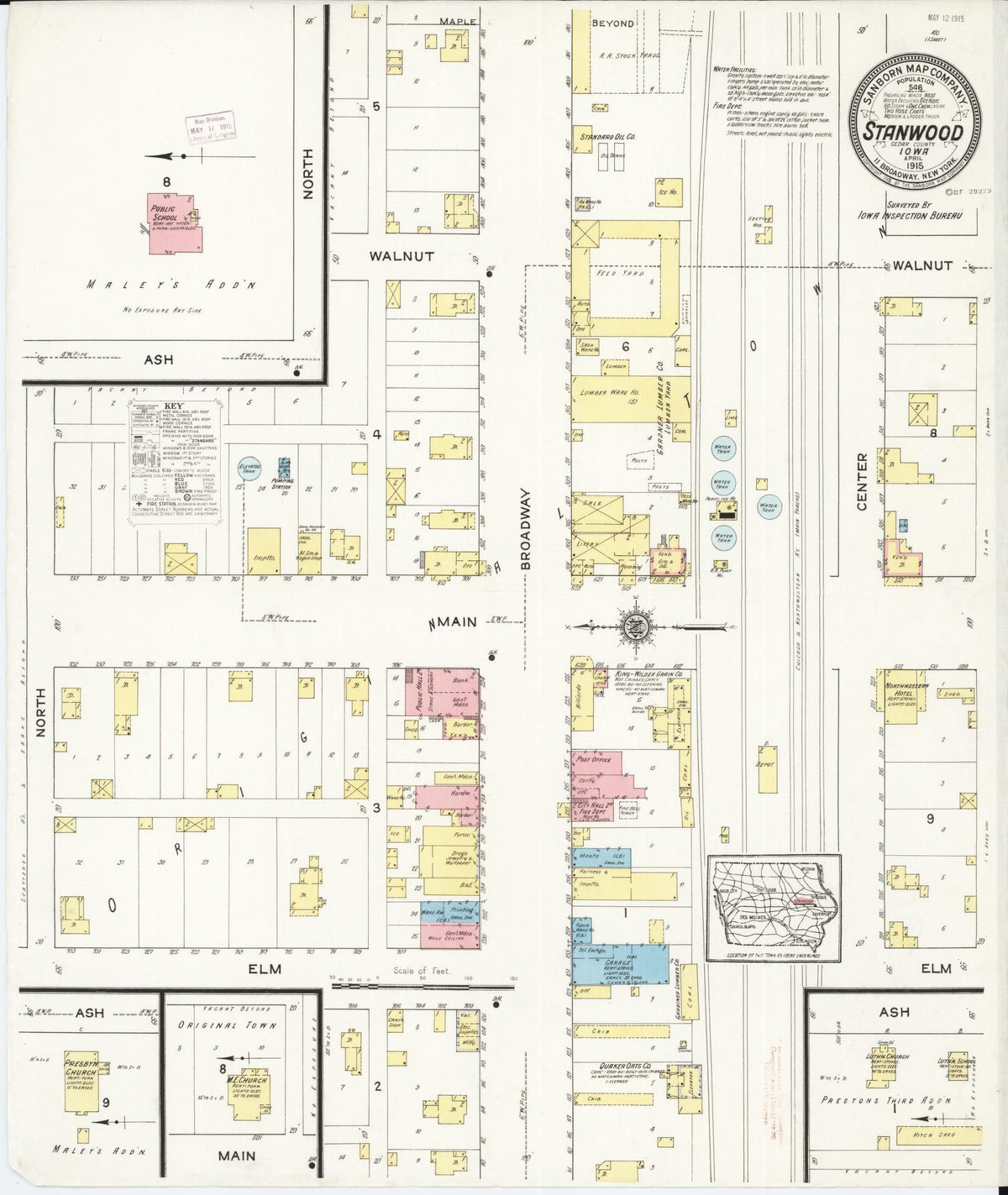 Sanborn Fire Insurance Map from Stanwood, Cedar County, Iowa (1915), Sheet #0001 - Historic Sanborn Fire Insurance Map Print, vintage old map wall art