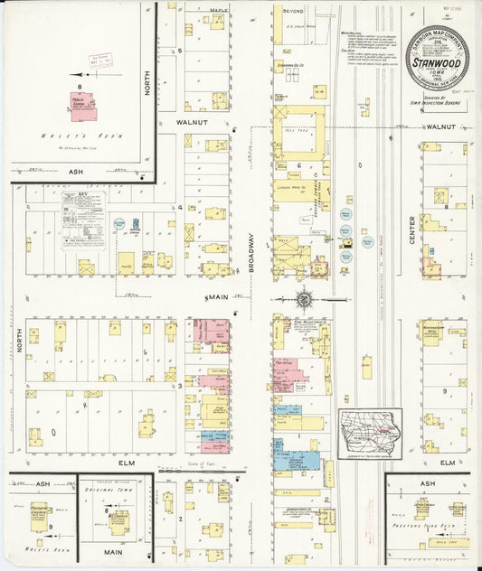 Sanborn Fire Insurance Map from Stanwood, Cedar County, Iowa (1915), Sheet #0001 - Historic Sanborn Fire Insurance Map Print, vintage old map wall art