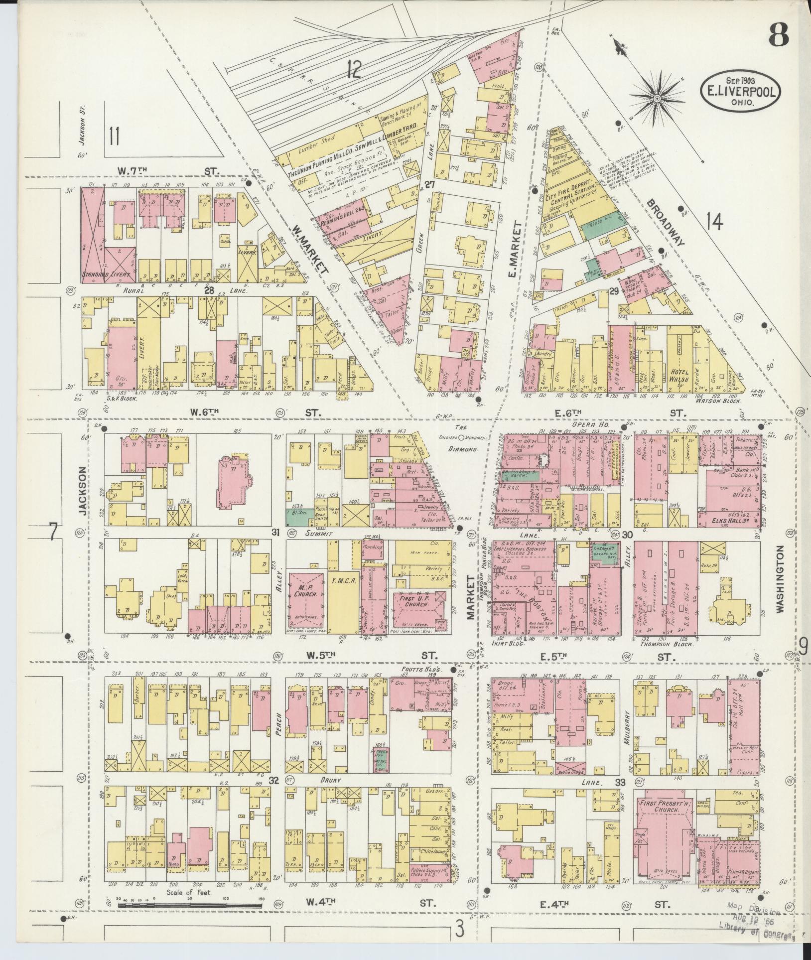 Sanborn Fire Insurance Map from East Liverpool, Columbiana County, Ohio (1903), Sheet #0008 - Historic Sanborn Fire Insurance Map Print, vintage old map wall art, antique decor, genealogy gift, Ohio Ohio map