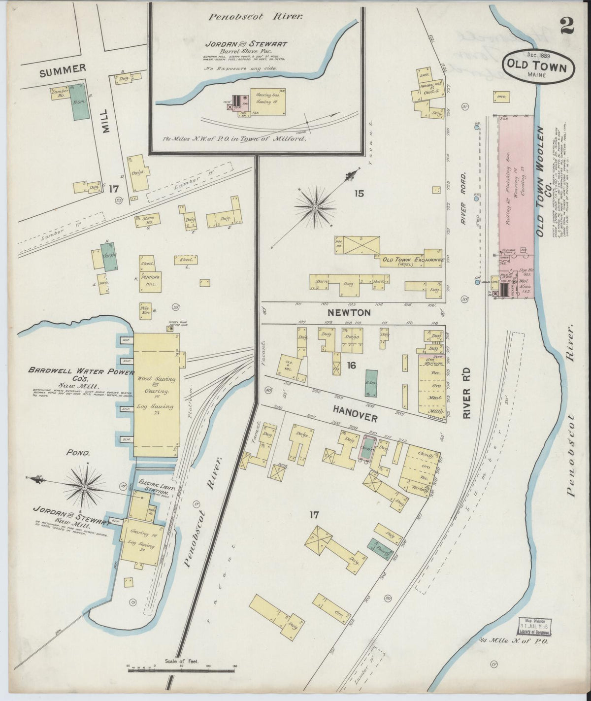 Sanborn Fire Insurance Map from Old Town, Penobscot County, Maine (1889), Sheet #0002 - Complete Map Set gallery image, historic Sanborn map, vintage wall art, Maine Maine
