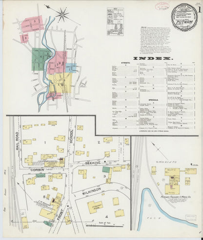 Sanborn Fire Insurance Map from Putnam, Windham County, Connecticut (1892), Sheet #0001 - Complete Map Set gallery image, historic Sanborn map, vintage wall art, Connecticut Connecticut