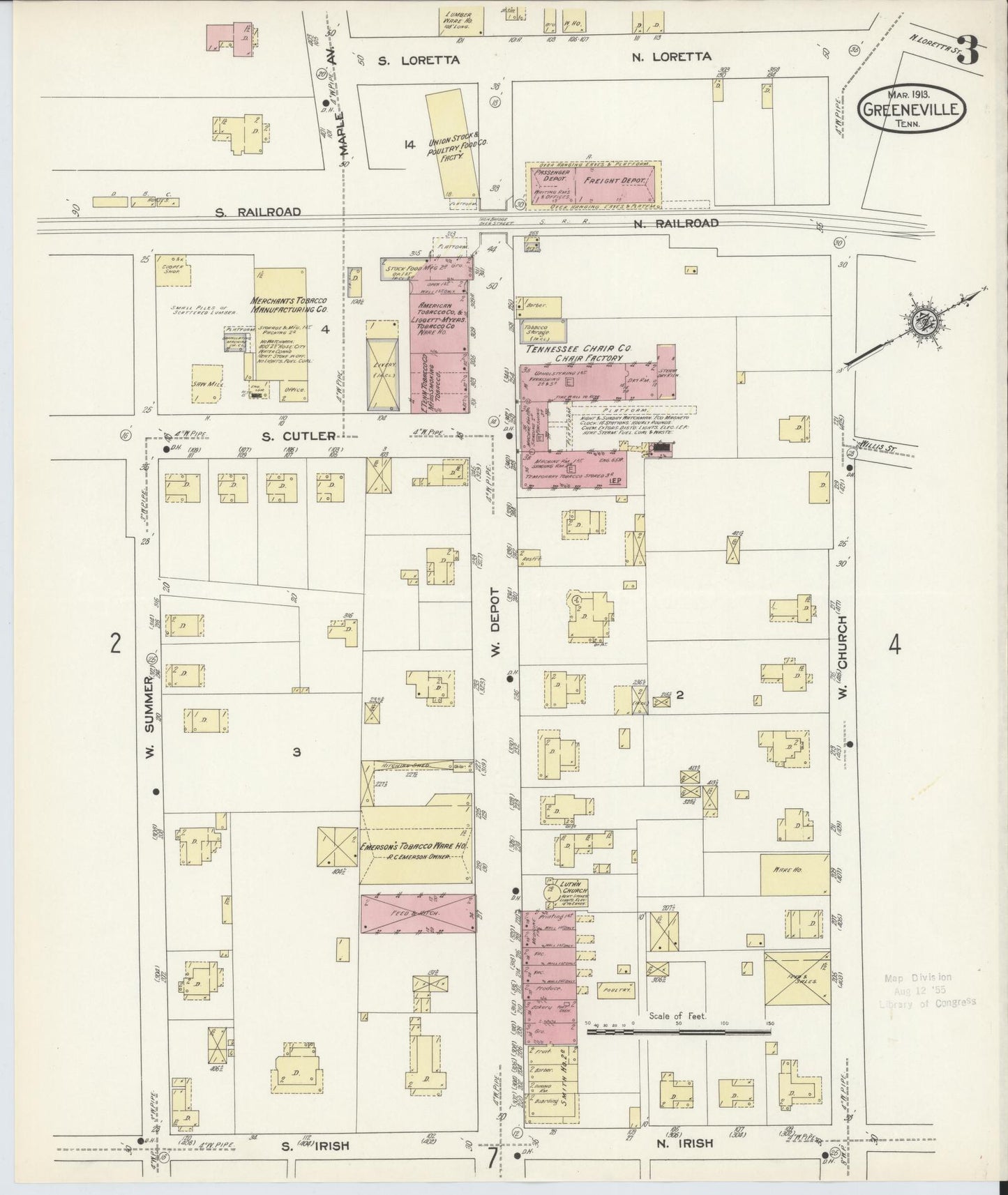 Sanborn Fire Insurance Map from Greeneville, Greene County, Tennessee (1913), Sheet #0003 - Complete Map Set gallery image, historic Sanborn map, vintage wall art, Tennessee Tennessee