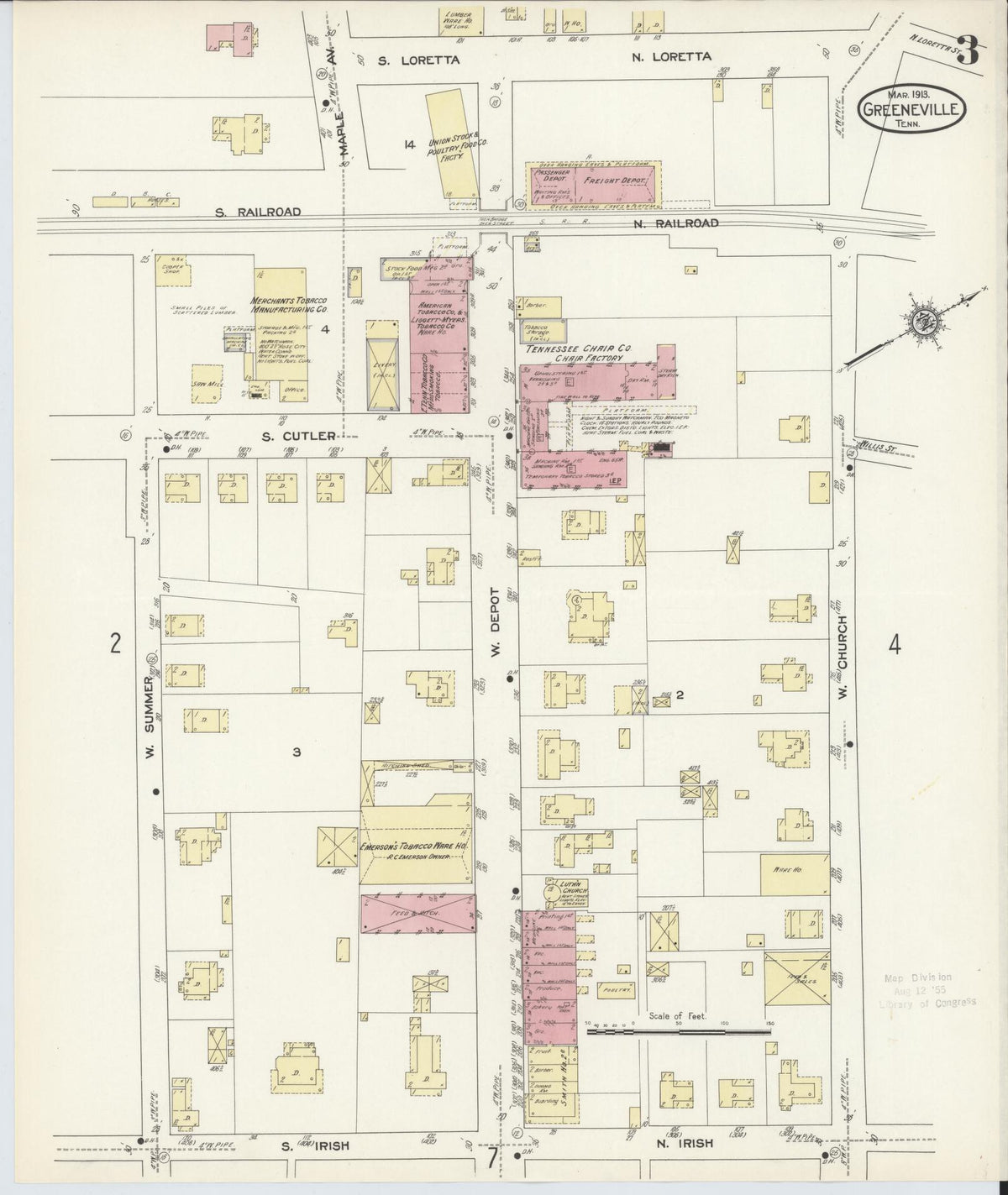 Sanborn Fire Insurance Map from Greeneville, Greene County, Tennessee (1913), Sheet #0003 - Complete Map Set gallery image, historic Sanborn map, vintage wall art, Tennessee Tennessee