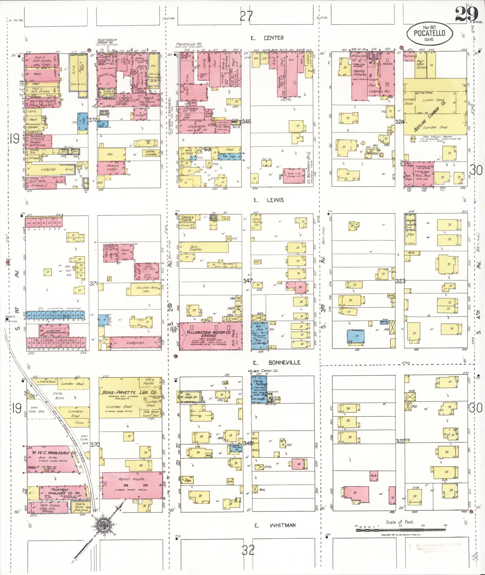 Sanborn Fire Insurance Map from Pocatello, Bannock County, Idaho (1921), Sheet #0029 - Complete Map Set gallery image, historic Sanborn map, vintage wall art, Idaho Idaho