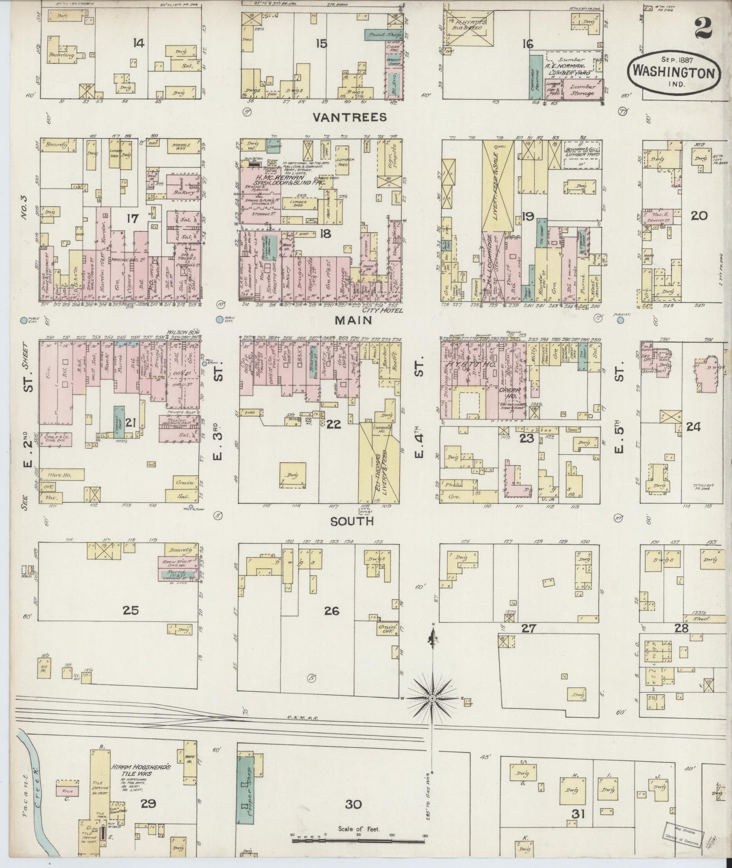 Sanborn Fire Insurance Map from Washington, Daviess County, Indiana (1887), Sheet #0002 - Complete Map Set gallery image, historic Sanborn map, vintage wall art, Washington Washington