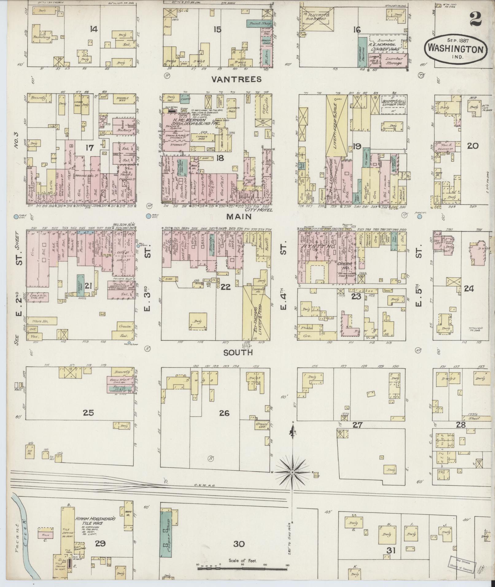 Sanborn Fire Insurance Map from Washington, Daviess County, Indiana (1887), Sheet #0002 - Complete Map Set gallery image, historic Sanborn map, vintage wall art, Washington Washington