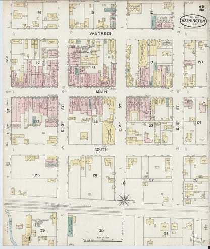 Sanborn Fire Insurance Map from Washington, Daviess County, Indiana (1887), Sheet #0002 - Complete Map Set gallery image, historic Sanborn map, vintage wall art, Washington Washington