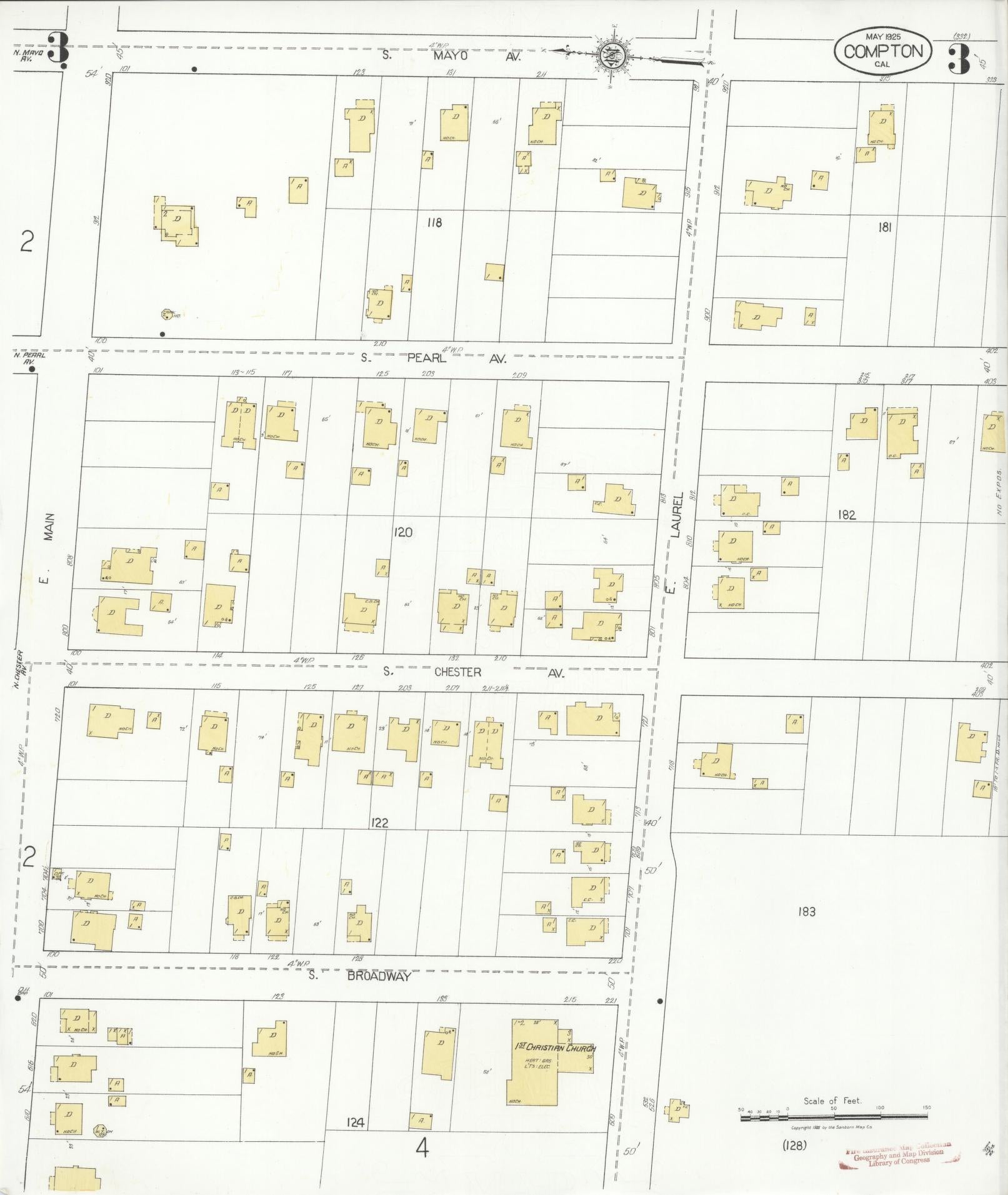 Sanborn Fire Insurance Map from Compton, Los Angeles County, California (1925), Sheet #0003 - Complete Map Set gallery image, historic Sanborn map, vintage wall art, California California