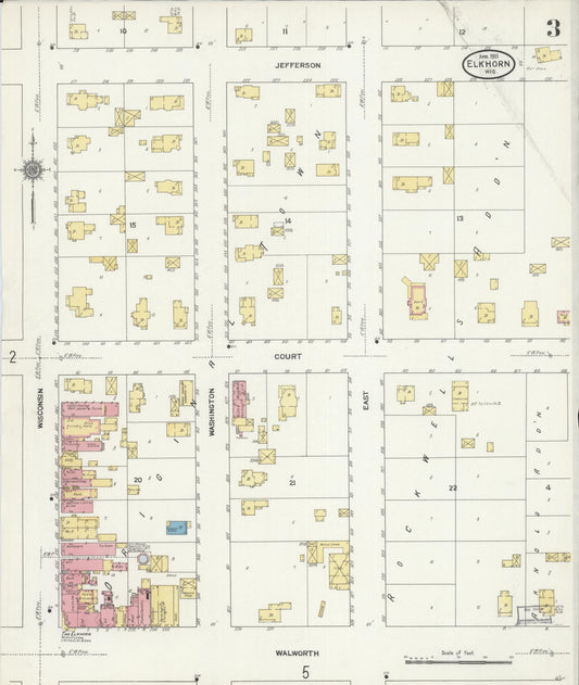 Sanborn Fire Insurance Map from Elkhorn, Walworth County, Wisconsin (1911), Sheet #0003 - Historic Sanborn Fire Insurance Map Print, vintage old map wall art, antique decor, genealogy gift, Wisconsin Wisconsin map