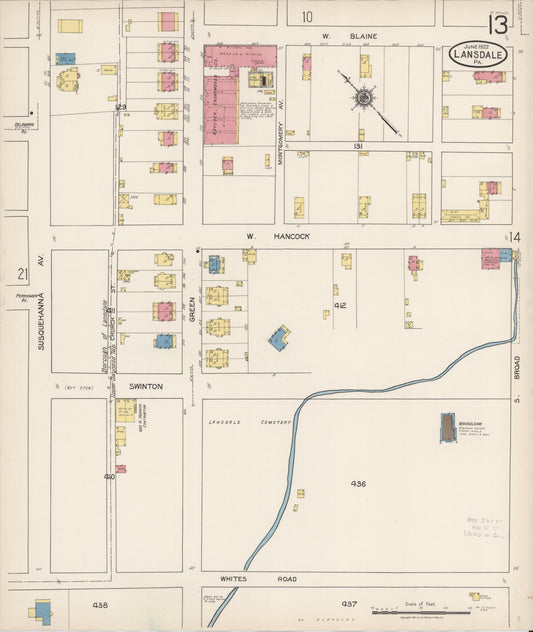 Sanborn Fire Insurance Map from Lansdale, Montgomery County, Pennsylvania (1922), Sheet #0013 - Historic Sanborn Fire Insurance Map Print, vintage old map wall art, antique decor, genealogy gift, Pennsylvania Pennsylvania map