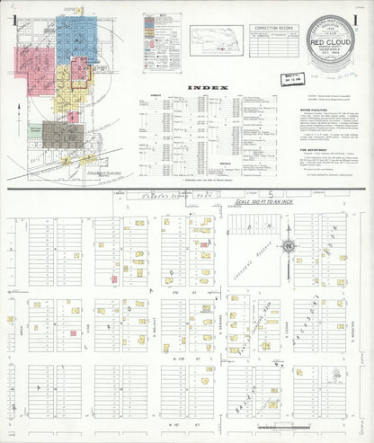 Sanborn Fire Insurance Map from Red Cloud, Webster County, Nebraska (1944), Sheet #0001 - Complete Map Set gallery image, historic Sanborn map, vintage wall art, Nebraska Nebraska