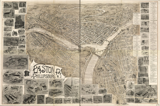 Easton, Pa. and Phillipsburg, N.J. (1900) – Historic Bird’s-Eye View Panorama Print