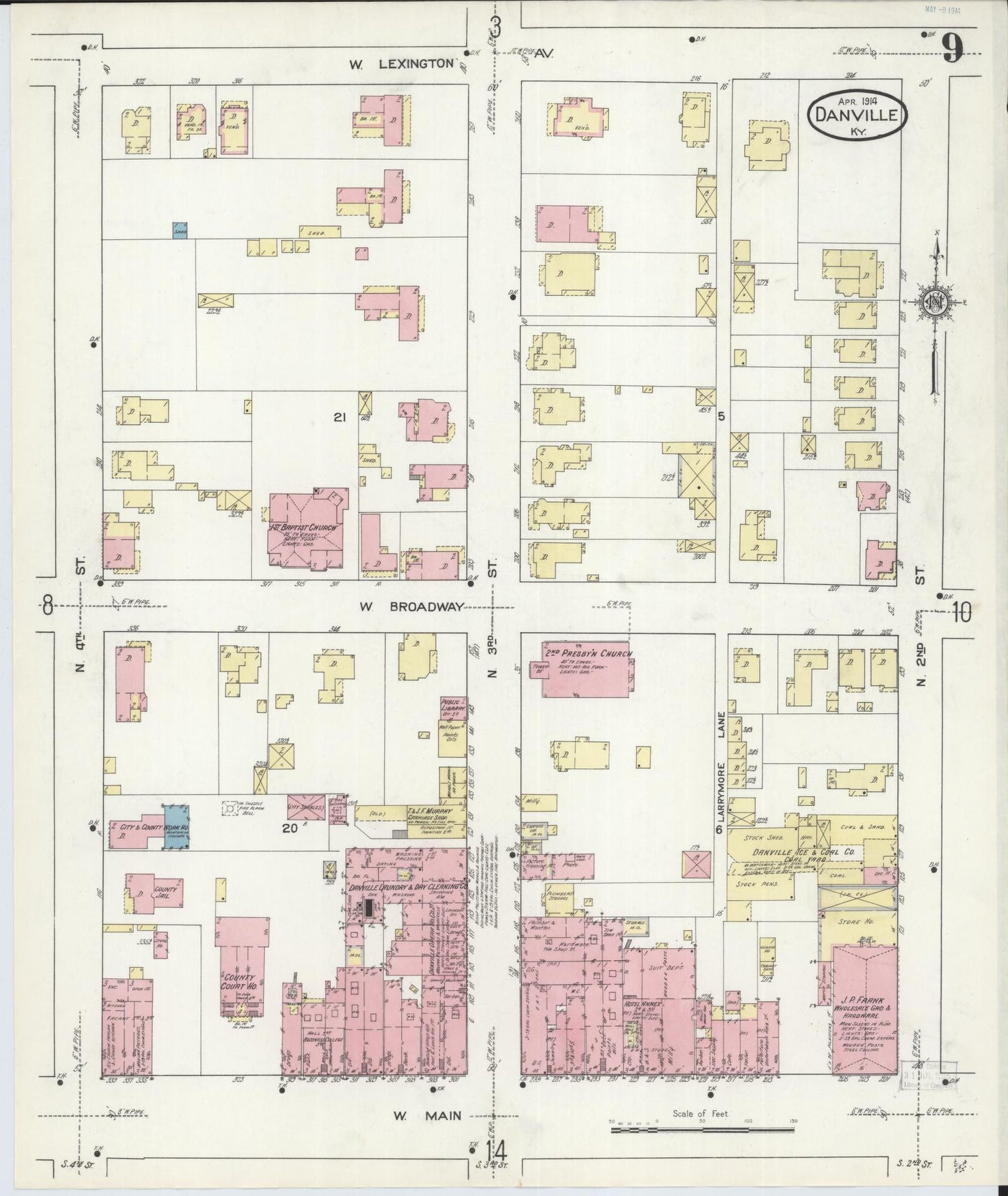 Sanborn Fire Insurance Map from Danville, Boyle County, Kentucky (1914), Sheet #0009 - Complete Map Set gallery image, historic Sanborn map, vintage wall art, Kentucky Kentucky