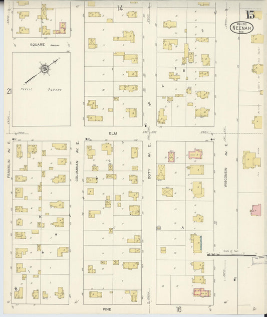 Sanborn Fire Insurance Map from Neenah, Winnebago County, Wisconsin (1913), Sheet #0015 - Historic Sanborn Fire Insurance Map Print, vintage old map wall art, antique decor, genealogy gift, Wisconsin Wisconsin map