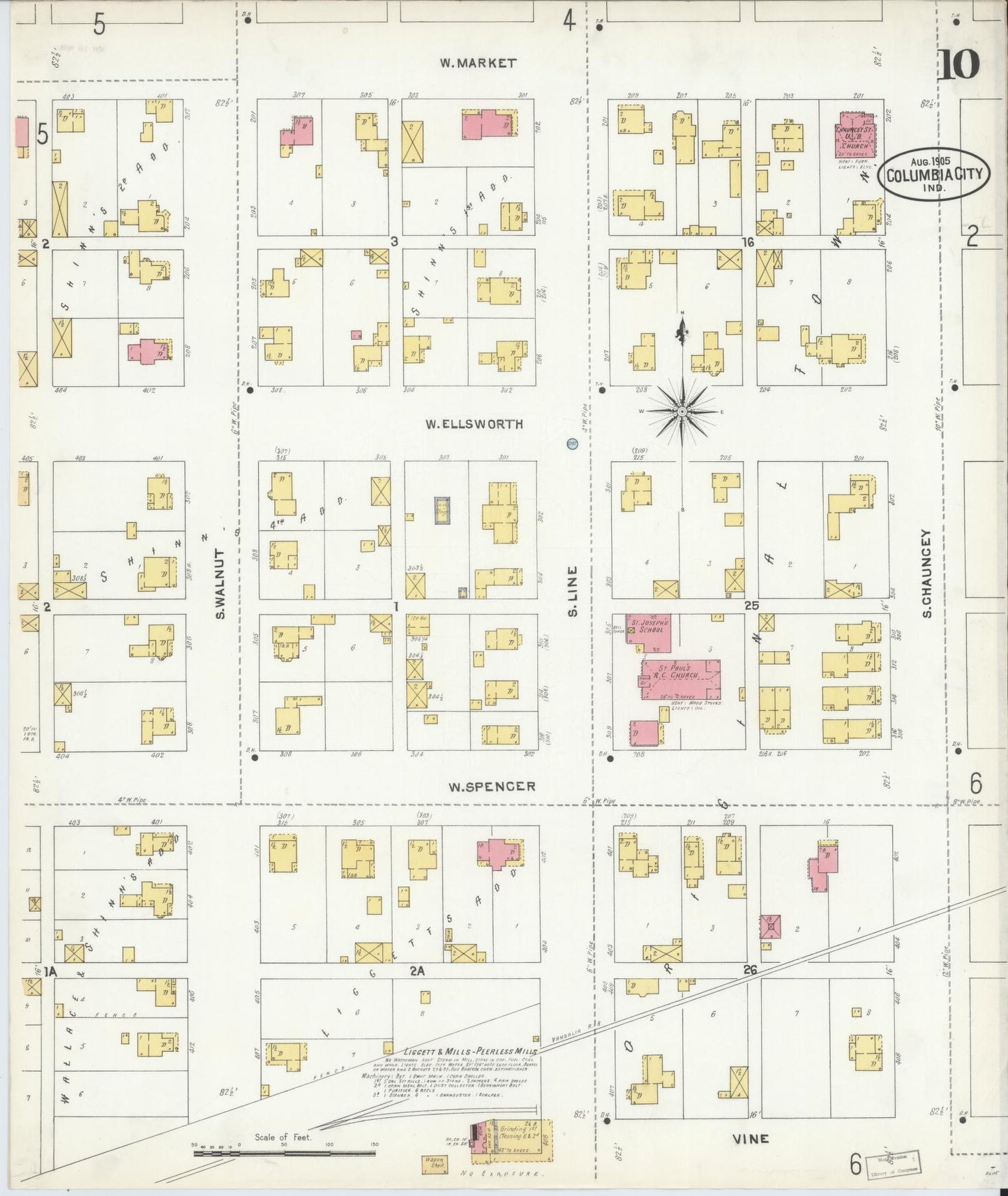 Sanborn Fire Insurance Map from Columbia City, Whitley County, Indiana (1905), Sheet #0010 - Complete Map Set gallery image, historic Sanborn map, vintage wall art, Indiana Indiana