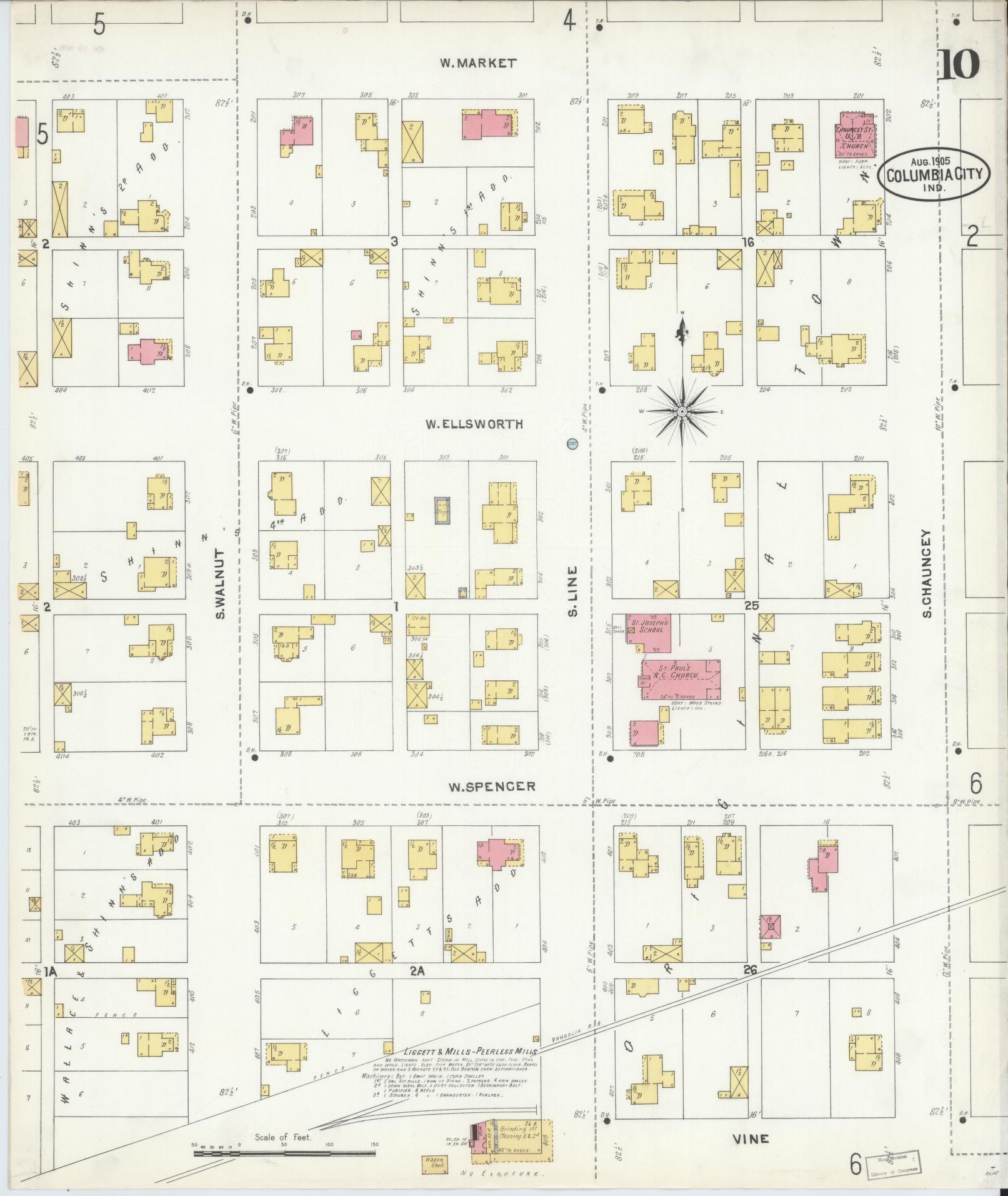 Sanborn Fire Insurance Map from Columbia City, Whitley County, Indiana (1905), Sheet #0010 - Complete Map Set gallery image, historic Sanborn map, vintage wall art, Indiana Indiana