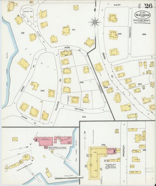 Sanborn Fire Insurance Map from New London, New London County, Connecticut (1901), Sheet #0026 - Historic Sanborn Fire Insurance Map Print, vintage old map wall art, antique decor, genealogy gift, Connecticut Connecticut map
