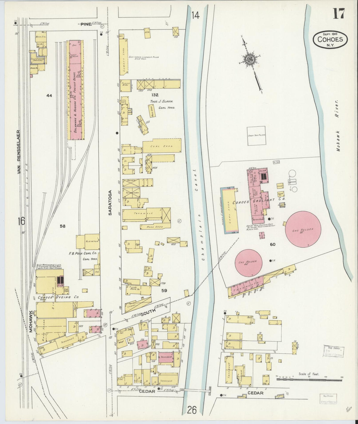 Sanborn Fire Insurance Map from Cohoes, Albany County, New York (1910), Sheet #0017 - Complete Map Set gallery image, historic Sanborn map, vintage wall art, New York New York