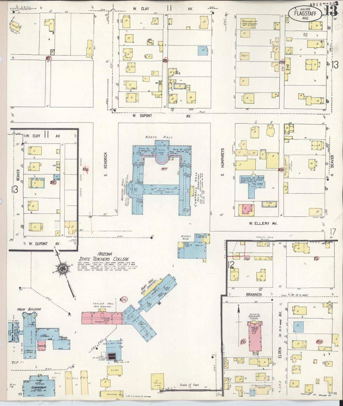 Sanborn Fire Insurance Map from Flagstaff, Coconino County, Arizona (1948), Sheet #0013 - Historic Sanborn Fire Insurance Map Print, vintage old map wall art, antique decor, genealogy gift, Arizona Arizona map
