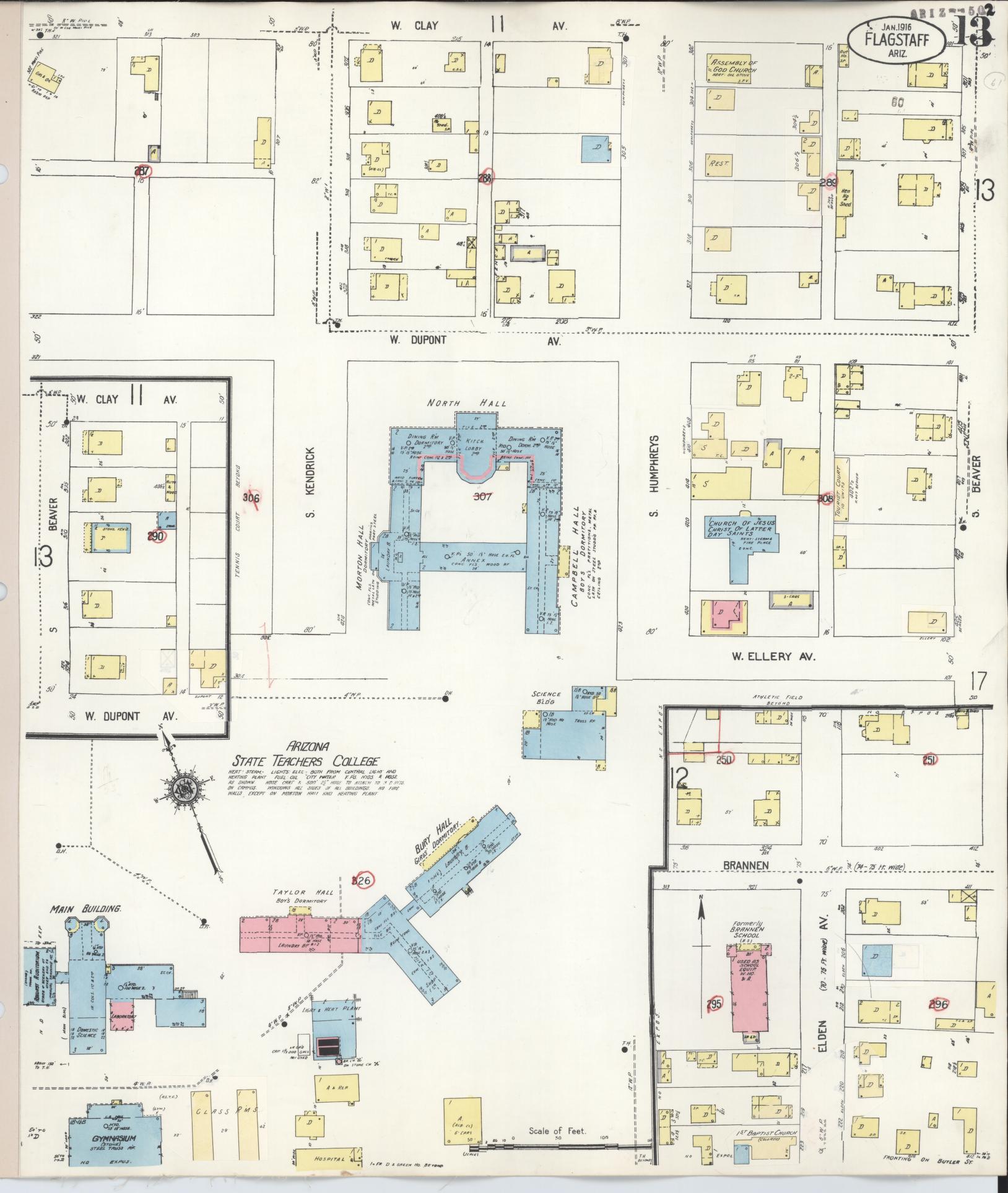 Sanborn Fire Insurance Map from Flagstaff, Coconino County, Arizona (1948), Sheet #0013 - Historic Sanborn Fire Insurance Map Print, vintage old map wall art, antique decor, genealogy gift, Arizona Arizona map