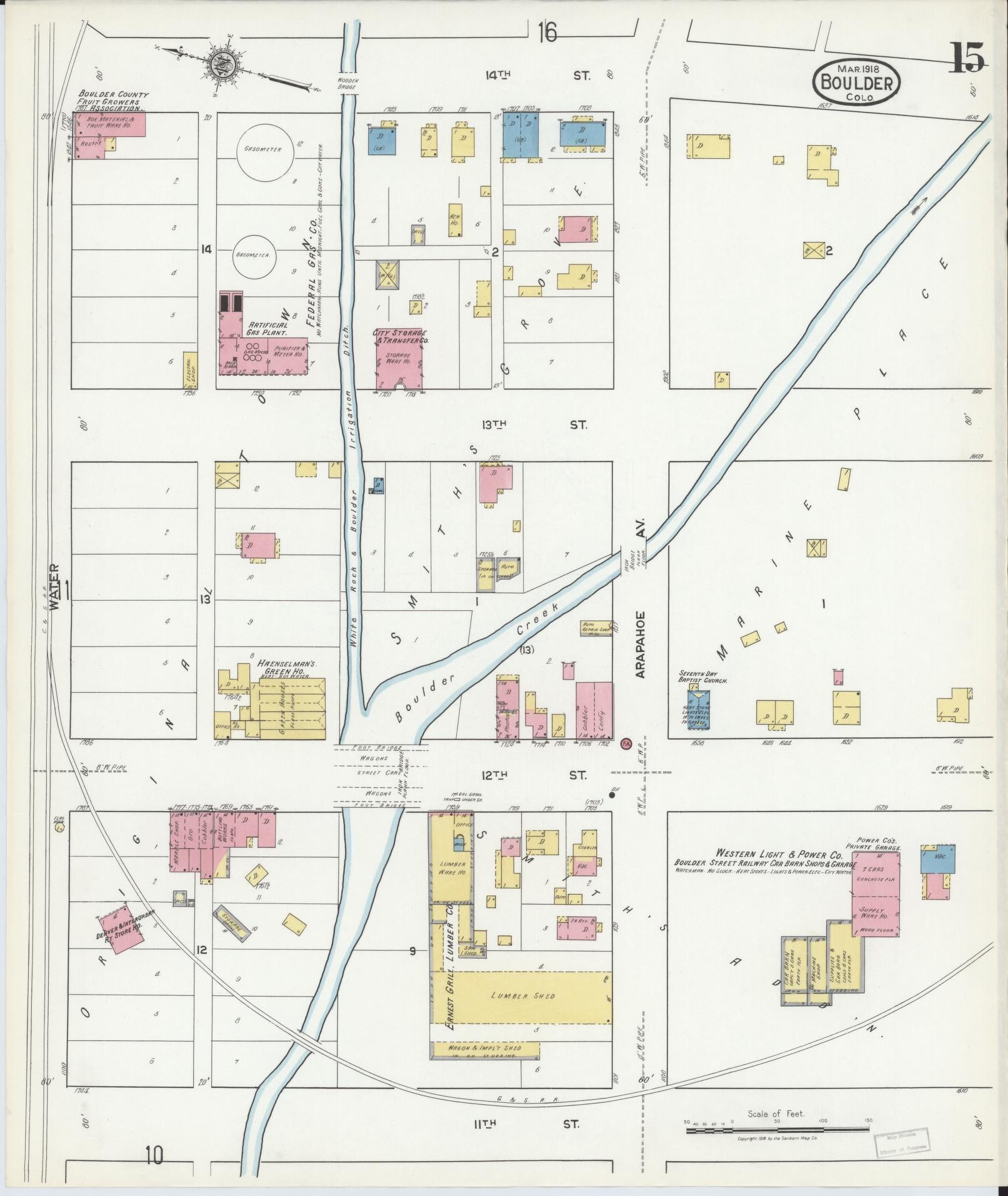 Sanborn Fire Insurance Map from Boulder, Boulder County, Colorado (1918), Sheet #0015 - Complete Map Set gallery image, historic Sanborn map, vintage wall art, Colorado Colorado