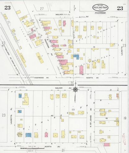 Sanborn Fire Insurance Map from Highland Park, Lake County, Illinois (1924), Sheet #0023 - Historic Sanborn Fire Insurance Map Print, vintage old map wall art, antique decor, genealogy gift, Illinois Illinois map