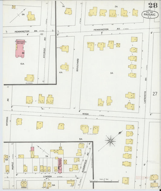 Sanborn Fire Insurance Map from Passaic, Passaic County, New Jersey (1899), Sheet #0028 - Historic Sanborn Fire Insurance Map Print, vintage old map wall art, antique decor, genealogy gift, New Jersey New Jersey map