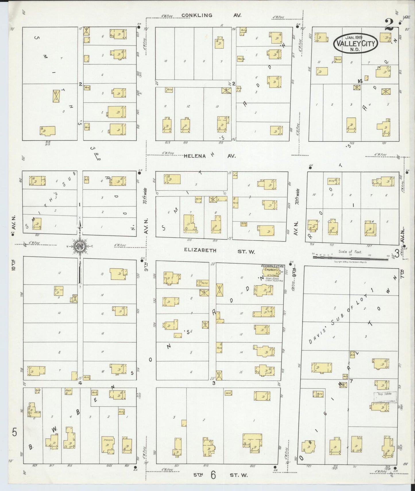 Sanborn Fire Insurance Map from Valley City, Barnes County, North Dakota (1919), Sheet #0002 - Complete Map Set gallery image, historic Sanborn map, vintage wall art, North Dakota North Dakota