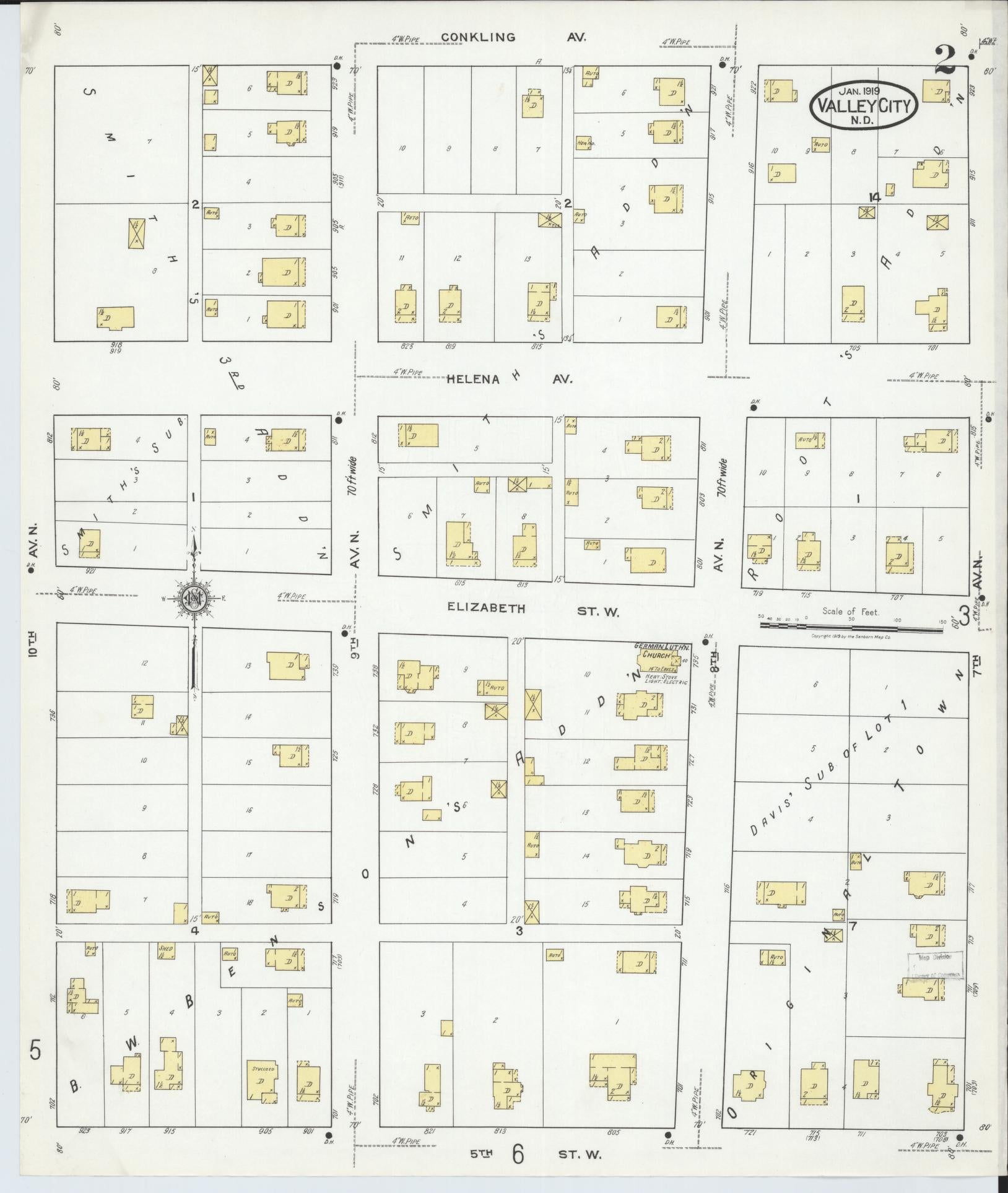Sanborn Fire Insurance Map from Valley City, Barnes County, North Dakota (1919), Sheet #0002 - Complete Map Set gallery image, historic Sanborn map, vintage wall art, North Dakota North Dakota