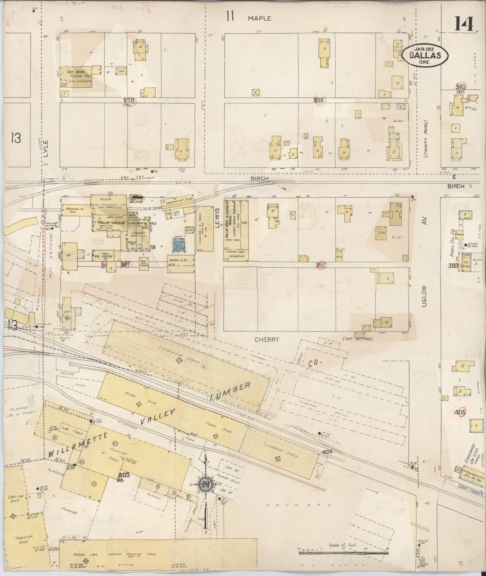 Sanborn Fire Insurance Map from Dallas, Polk County, Oregon (1939), Sheet #0014 - Historic Sanborn Fire Insurance Map Print, vintage old map wall art, antique decor, genealogy gift, Oregon Oregon map