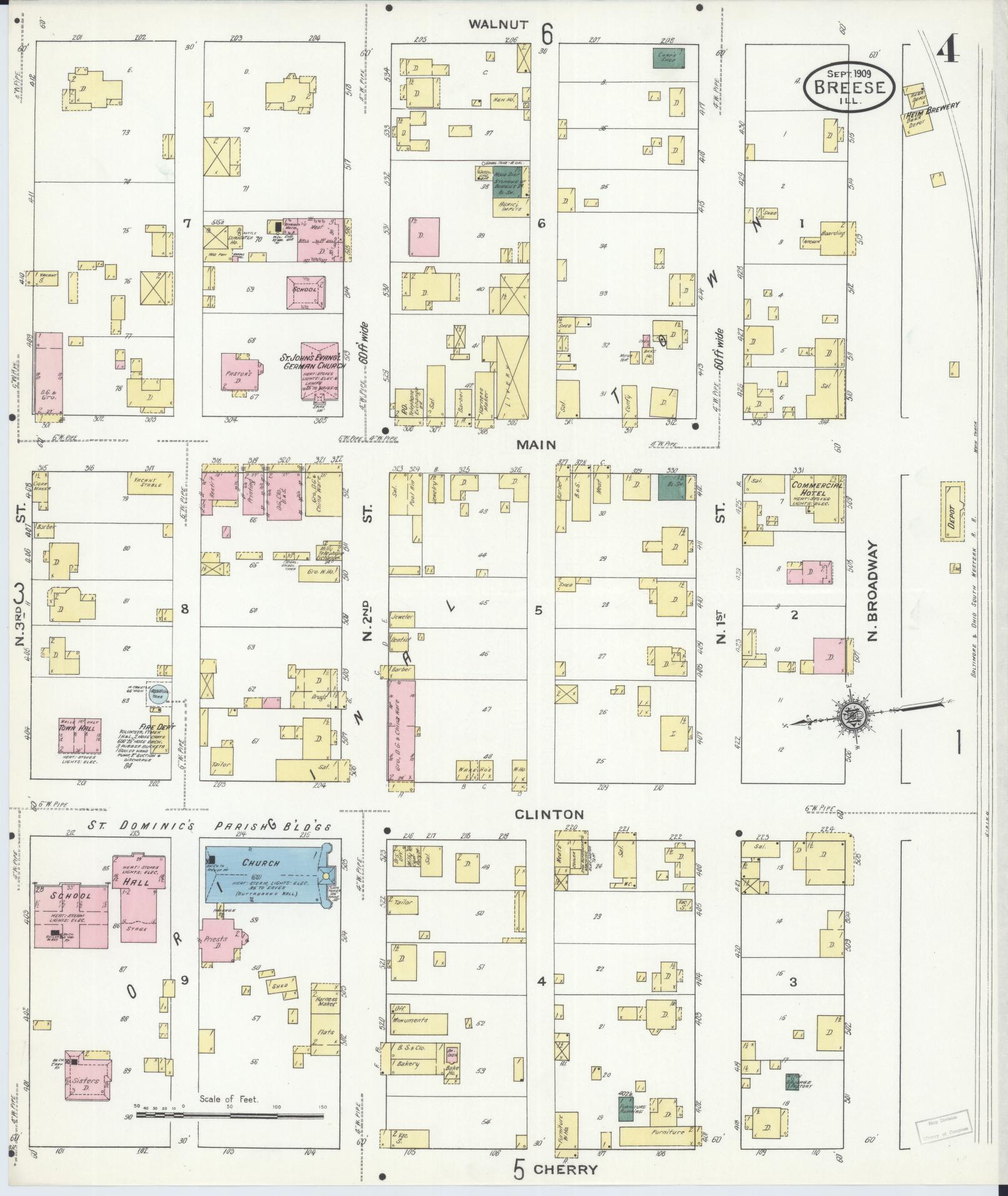 Sanborn Fire Insurance Map from Breese, Clinton County, Illinois (1909), Sheet #0004 - Complete Map Set gallery image, historic Sanborn map, vintage wall art, Illinois Illinois
