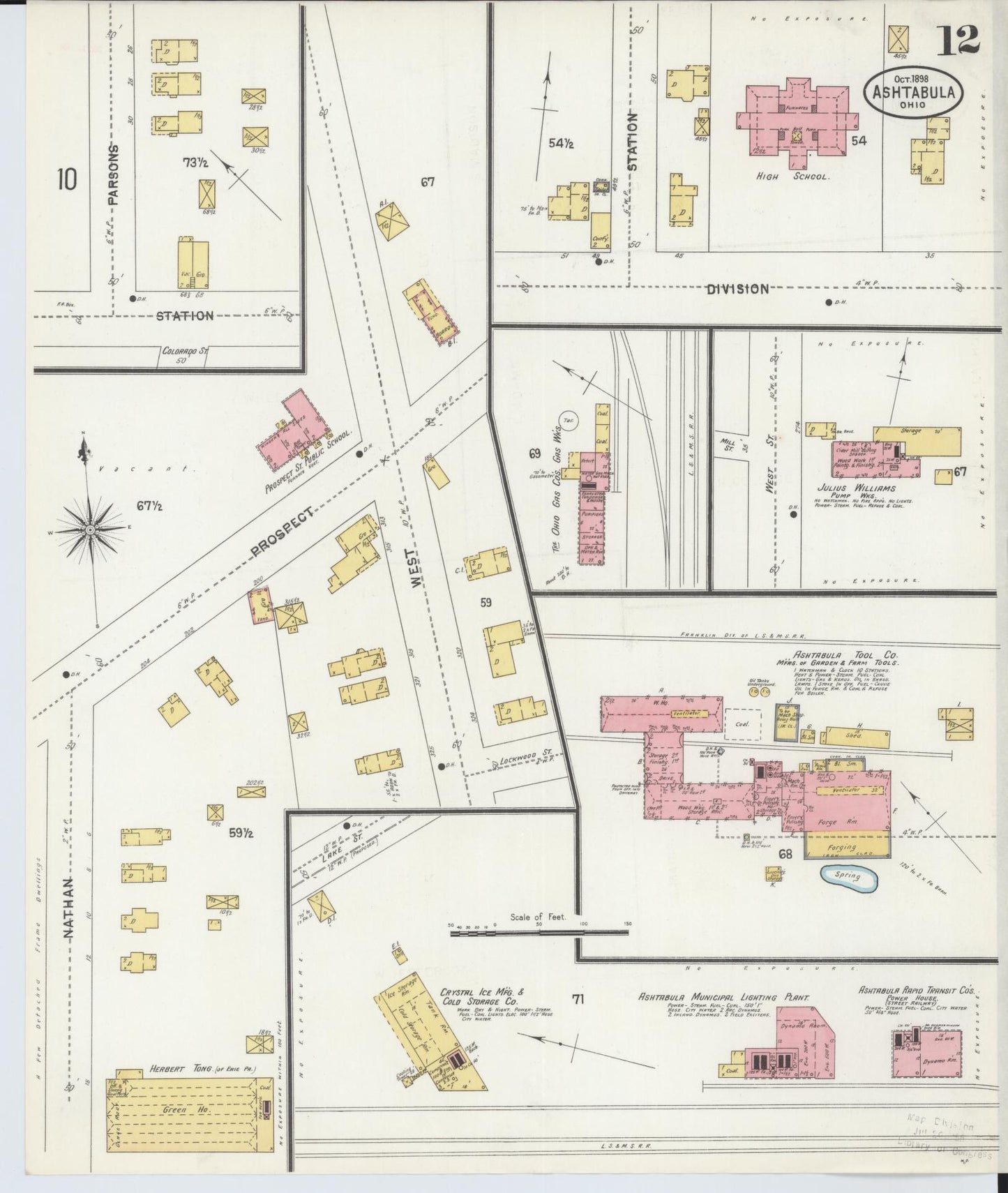 Sanborn Fire Insurance Map from Ashtabula, Ashtabula County, Ohio (1898), Sheet #0012 - Historic Sanborn Fire Insurance Map Print, vintage old map wall art, antique decor, genealogy gift, Ohio Ohio map