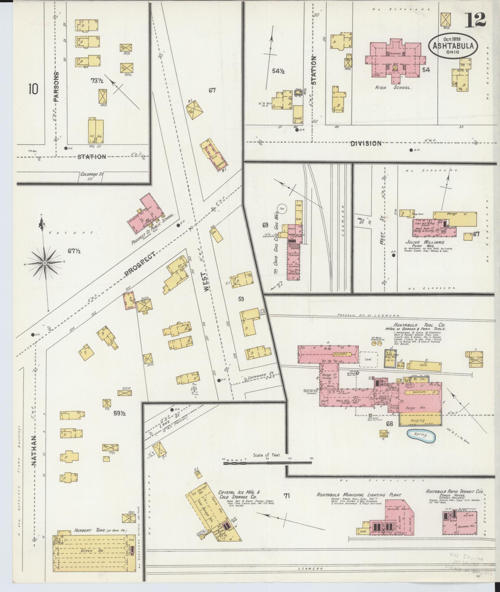 Sanborn Fire Insurance Map from Ashtabula, Ashtabula County, Ohio (1898), Sheet #0012 - Historic Sanborn Fire Insurance Map Print, vintage old map wall art, antique decor, genealogy gift, Ohio Ohio map