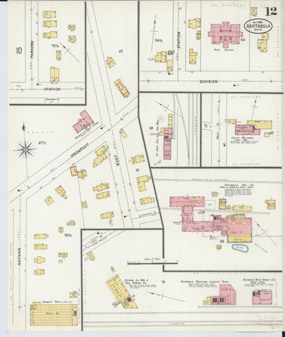 Sanborn Fire Insurance Map from Ashtabula, Ashtabula County, Ohio (1898), Sheet #0012 - Historic Sanborn Fire Insurance Map Print, vintage old map wall art, antique decor, genealogy gift, Ohio Ohio map