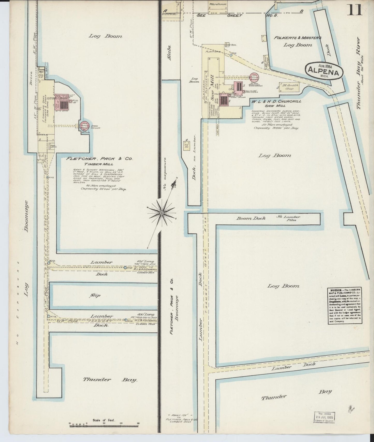 Sanborn Fire Insurance Map from Alpena, Alpena County, Michigan (1884), Sheet #0011 - Complete Map Set gallery image, historic Sanborn map, vintage wall art, Michigan Michigan
