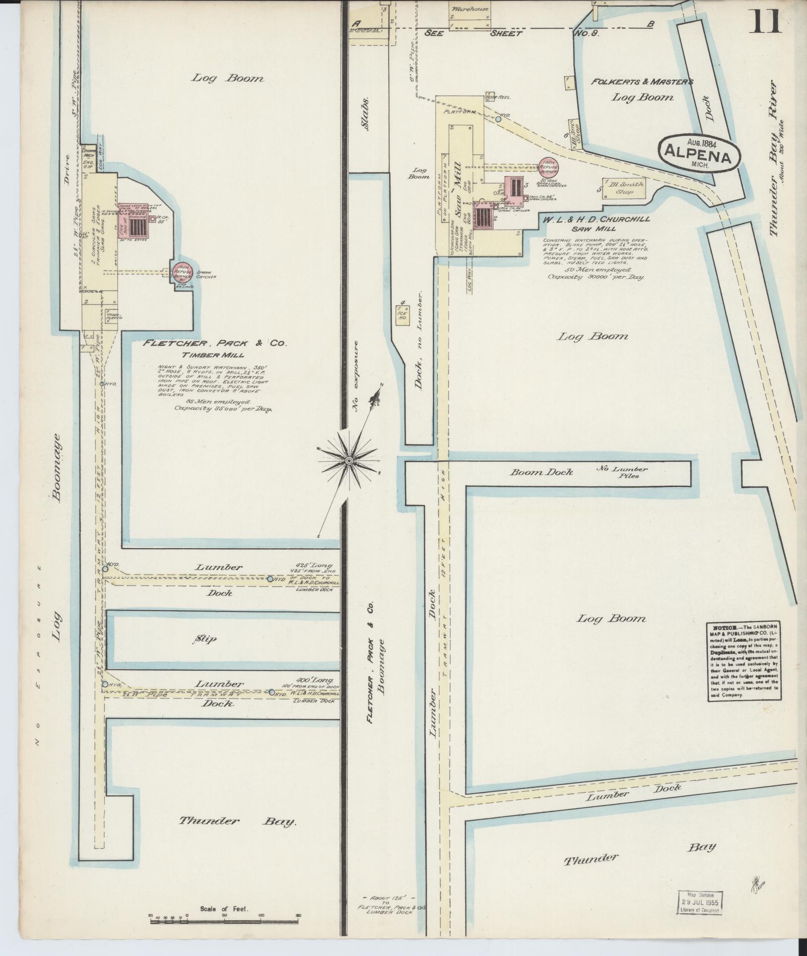 Sanborn Fire Insurance Map from Alpena, Alpena County, Michigan (1884), Sheet #0011 - Complete Map Set gallery image, historic Sanborn map, vintage wall art, Michigan Michigan